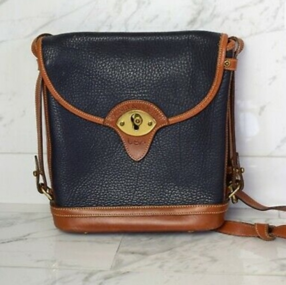 Vintage Dooney and Bourke All Weather Leather Spectator Bag Navy